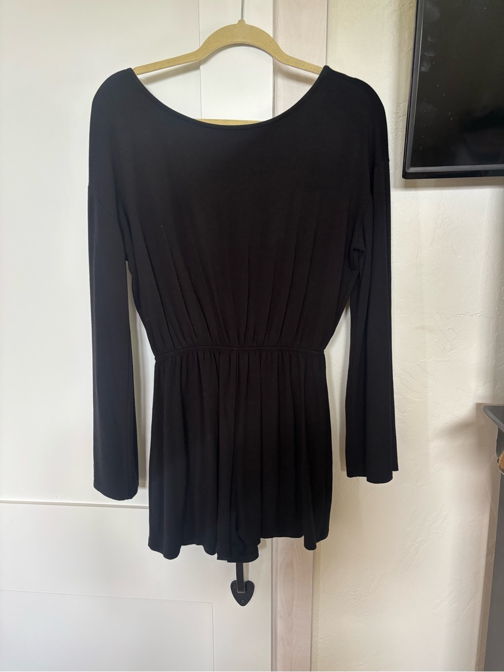 Lulu's Black Draped Long Sleeve Romper